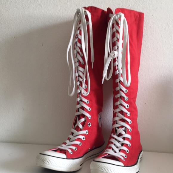 red converse knee high sneakers
